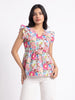 Color Pop Floral Ruffle Peplum Top