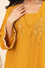 Embroidered V-Neck Bell Sleeve-Mustard