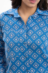 Blue Diamond Pattern Printed Shirt