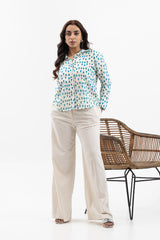 White with Blue Triangle Printed Shirt