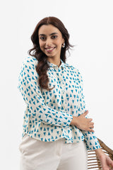 White with Blue Triangle Printed Shirt