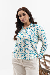 White with Blue Triangle Printed Shirt