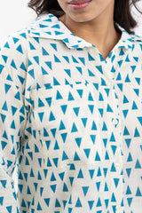 White with Blue Triangle Printed Shirt