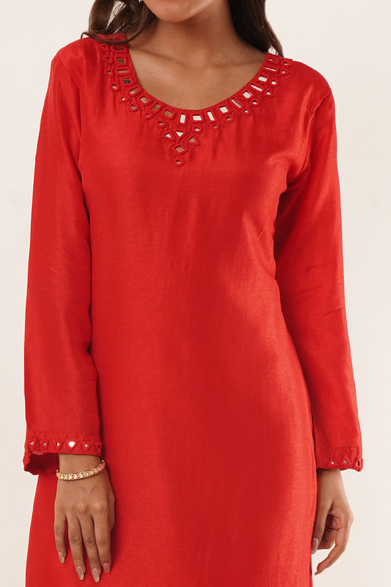 mirror-work-in-red-kurti-set-with-printed-brocade-dupatta