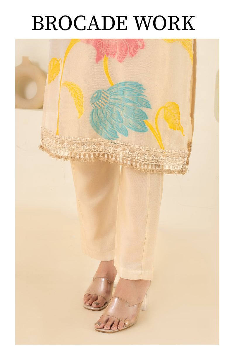 V-Neck Floral Handwork Kurti Dress