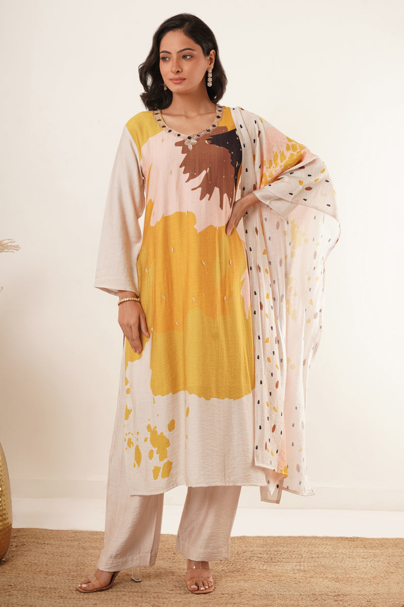 Handwork Desginer Yellow Suit Set With Dupatta