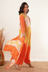 Handwork Desginer Orange Suit Set With Dupatta