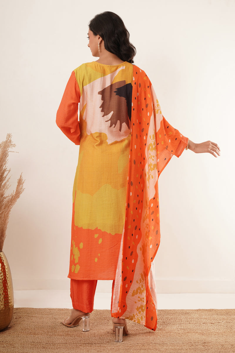 Handwork Desginer Orange Suit Set With Dupatta