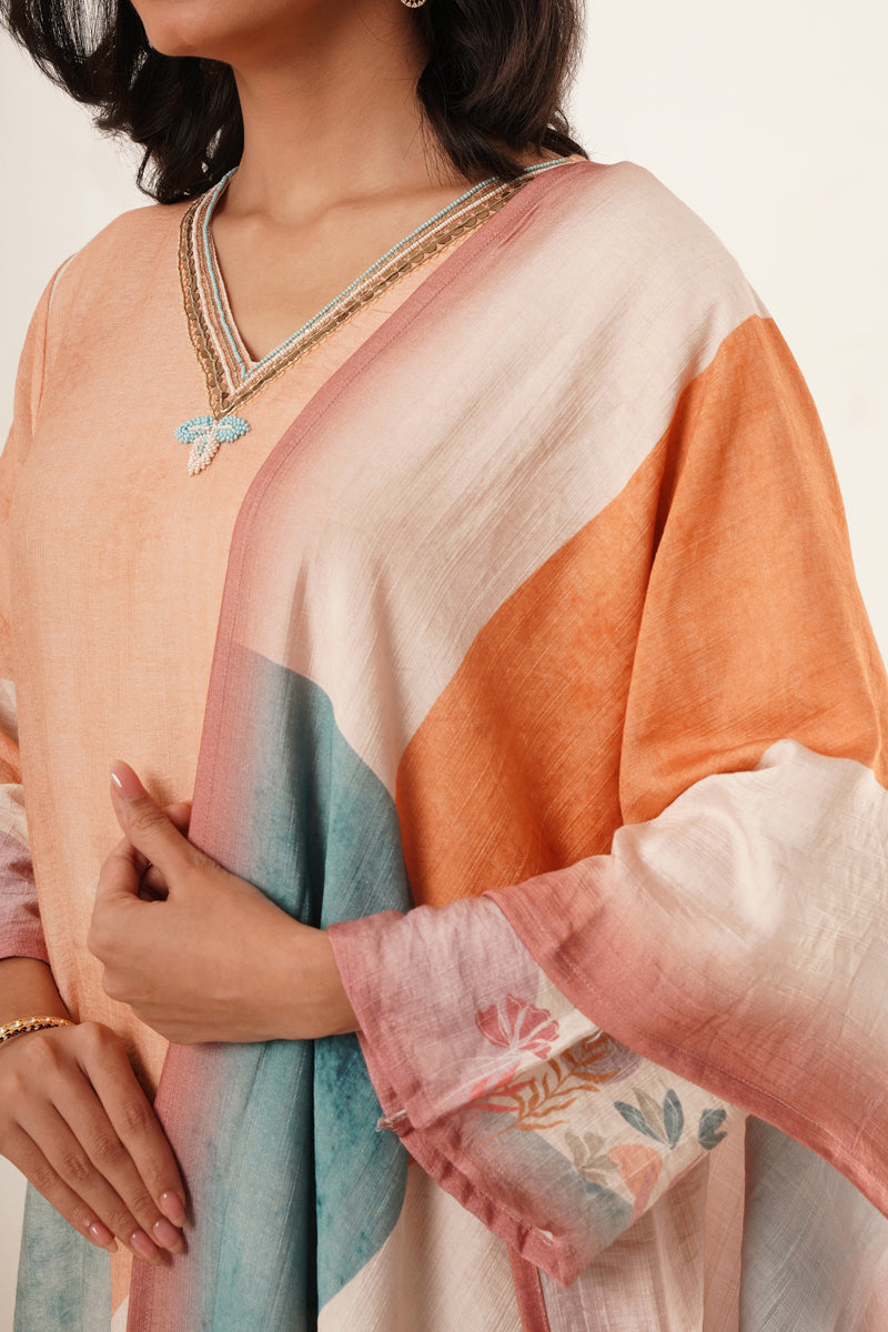 Handwork Desginer Peach Suit Set With Dupatta