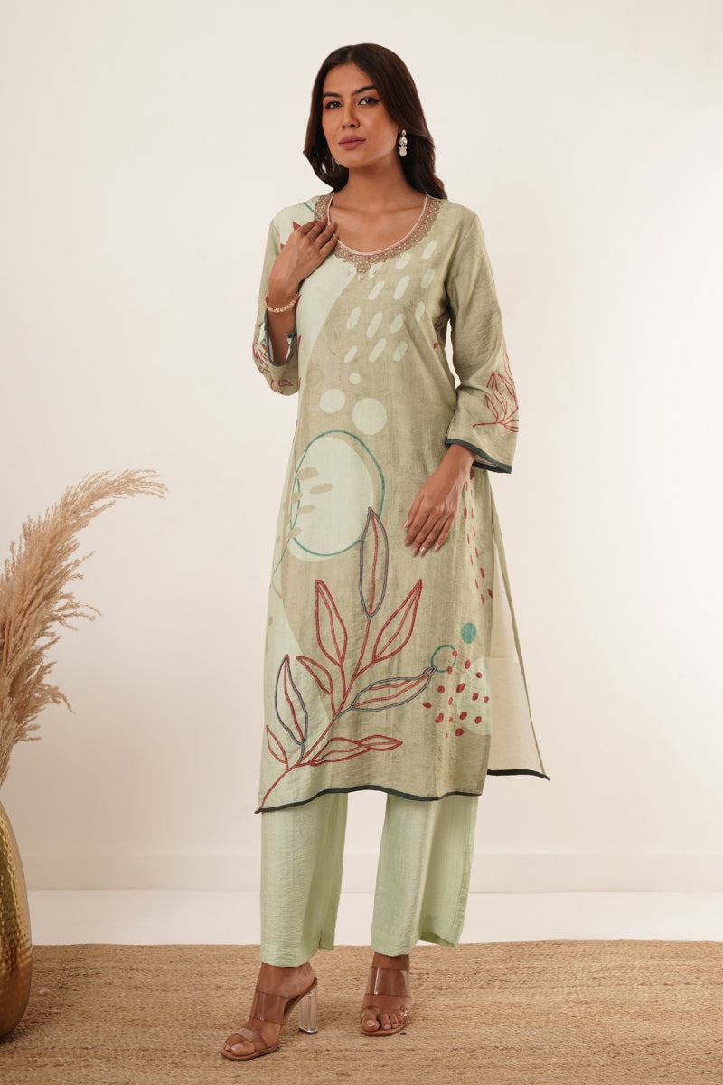 Handwork Desginer Green Suit Set With Dupatta