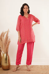 V-Neck Kurti set - Red