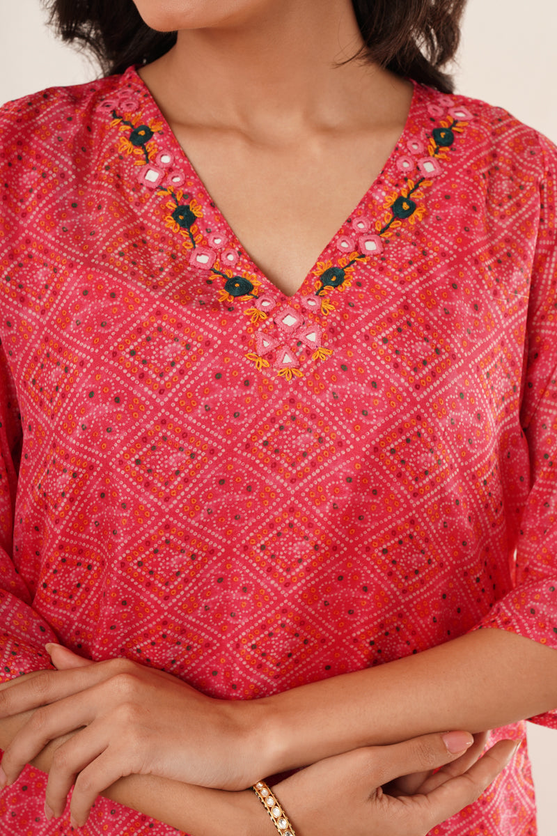 v-neck-kurti-set-red