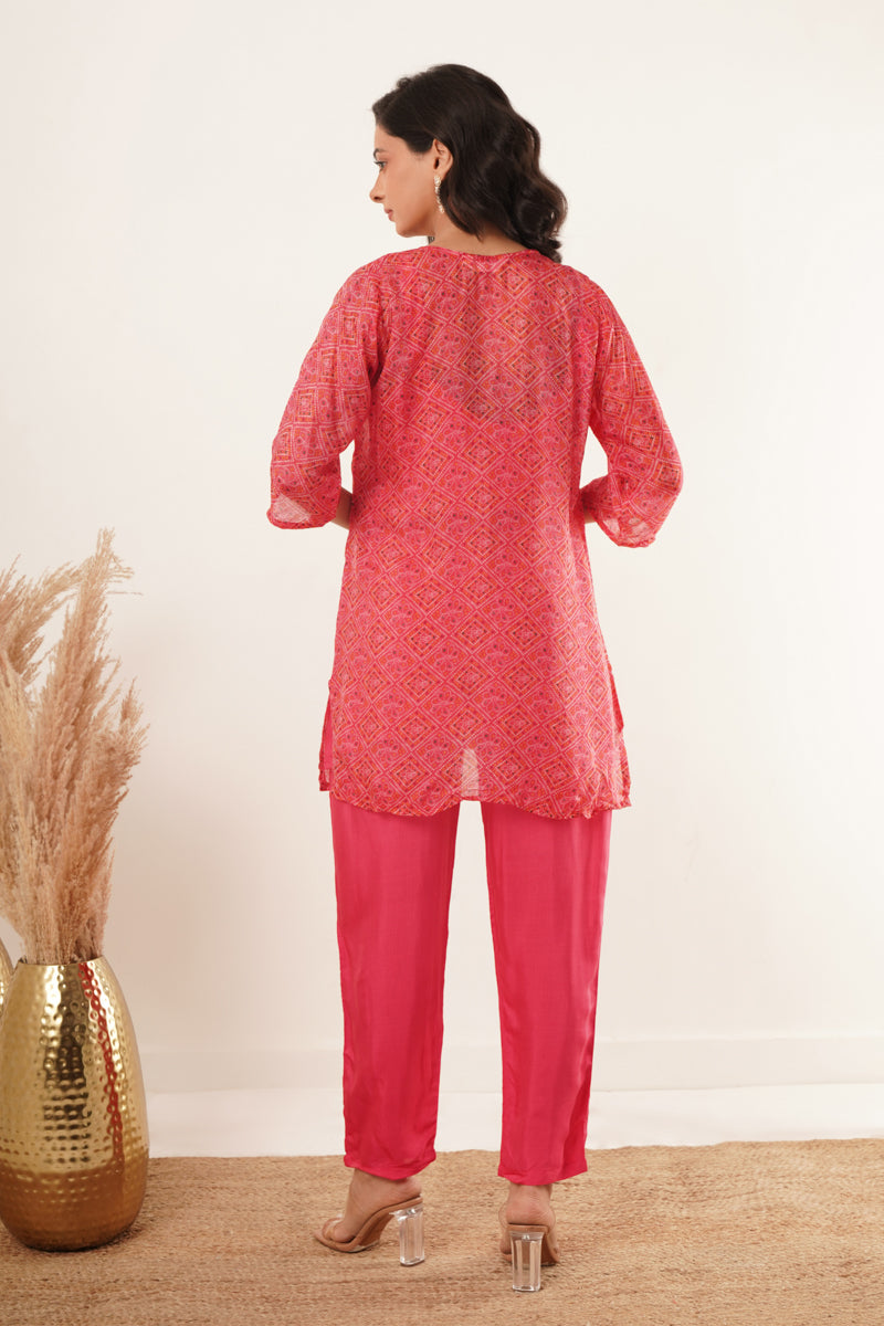 V-Neck Kurti set - Red