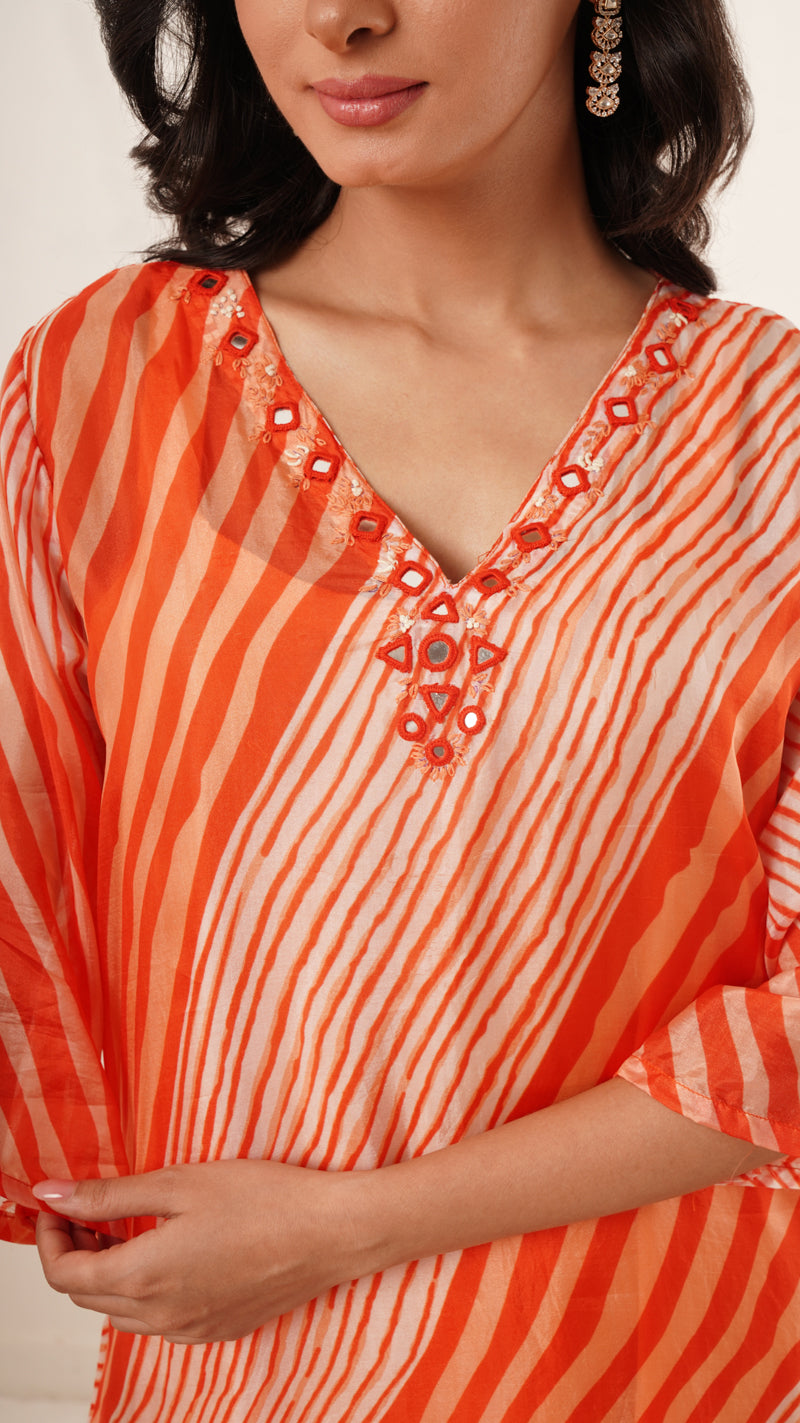 V-Neck Kurti set - Orange