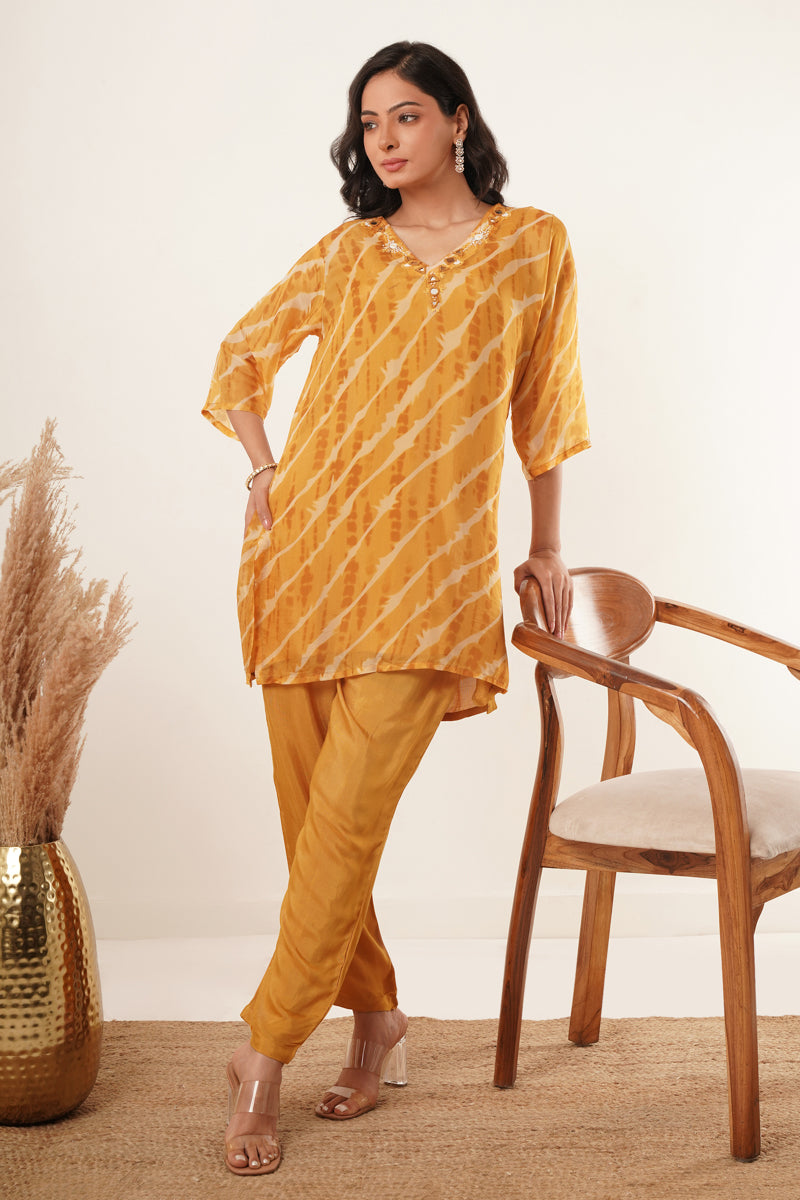 V-Neck Kurti set - Mustard