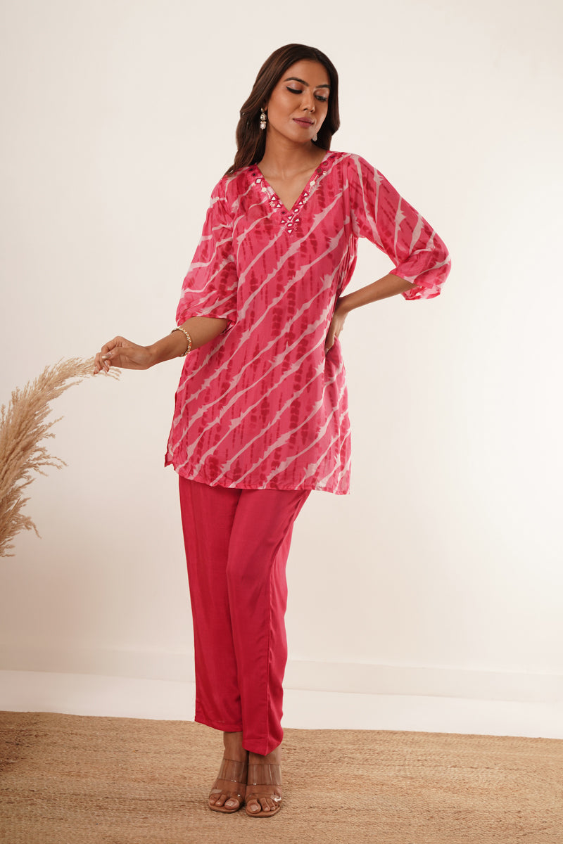 V-Neck Kurti set - Pink