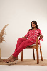 V-Neck Kurti set - Pink