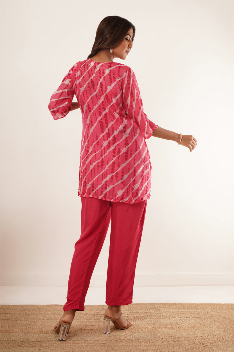 V-Neck Kurti set - Pink