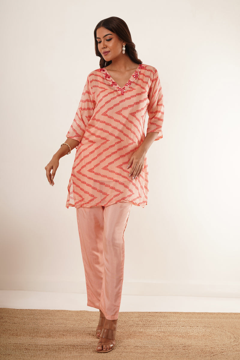 V-Neck Kurti set - Peach