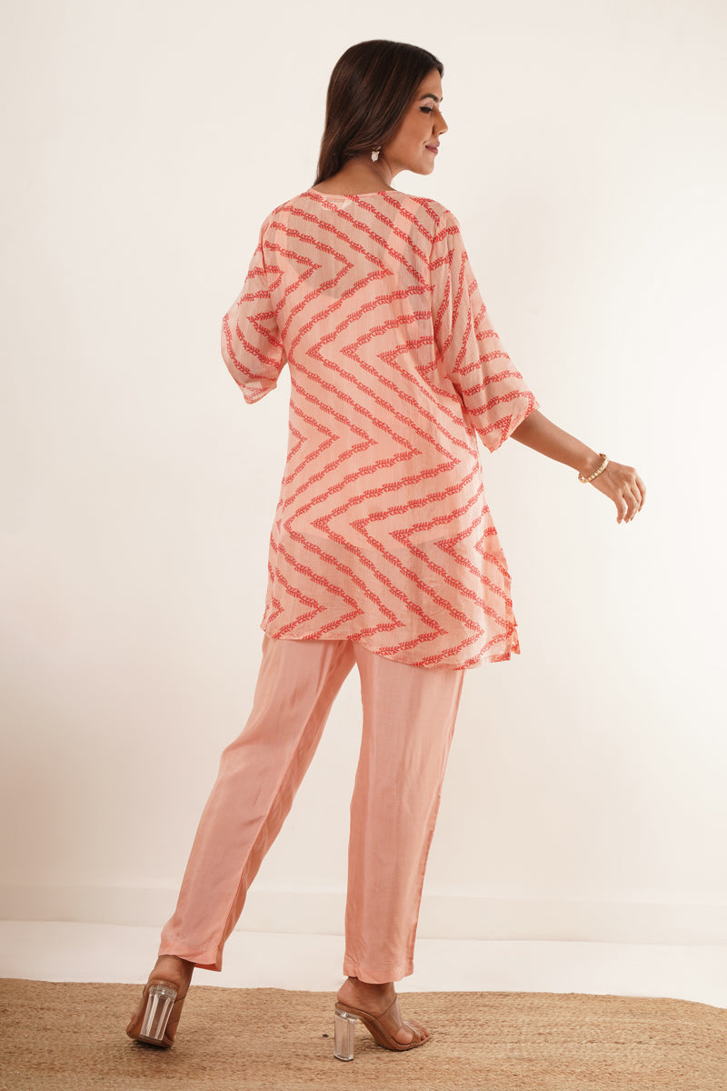 V-Neck Kurti set - Peach