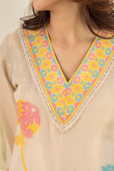 V-Neck Floral Handwork Kurti Dress