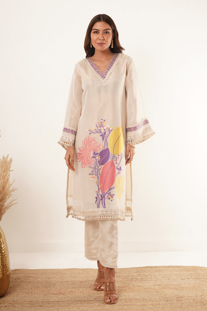 Neck Handwork With Lace Floral Printed kurti Set