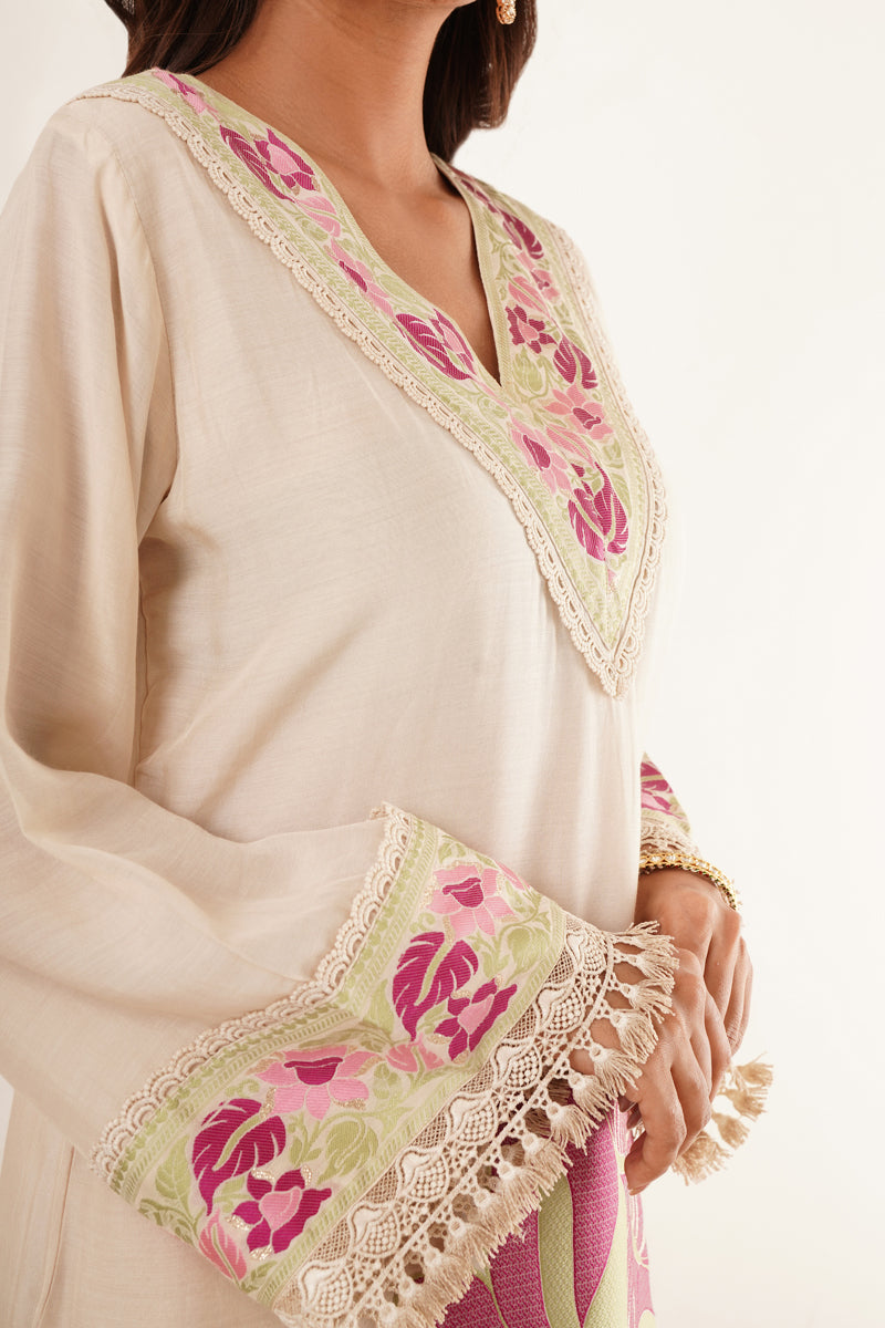 Neck Handwork With Lace Floral Printed kurti Set