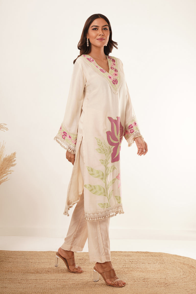 Neck Handwork With Lace Floral Printed kurti Set