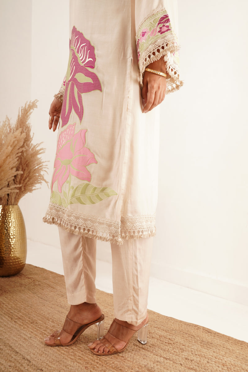 Neck Handwork With Lace Floral Printed kurti Set