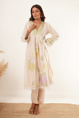 Neck Handwork With Lace Floral Printed kurti Set