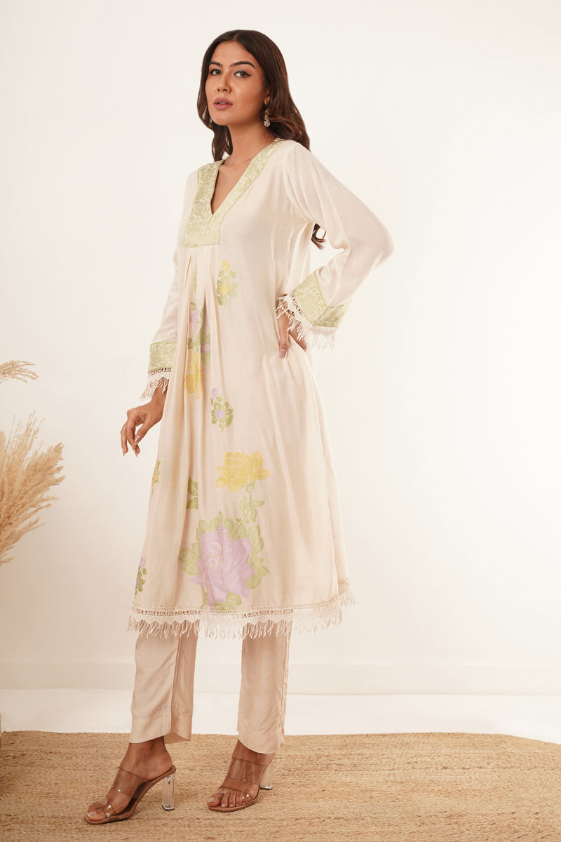 Neck Handwork With Lace Floral Printed kurti Set