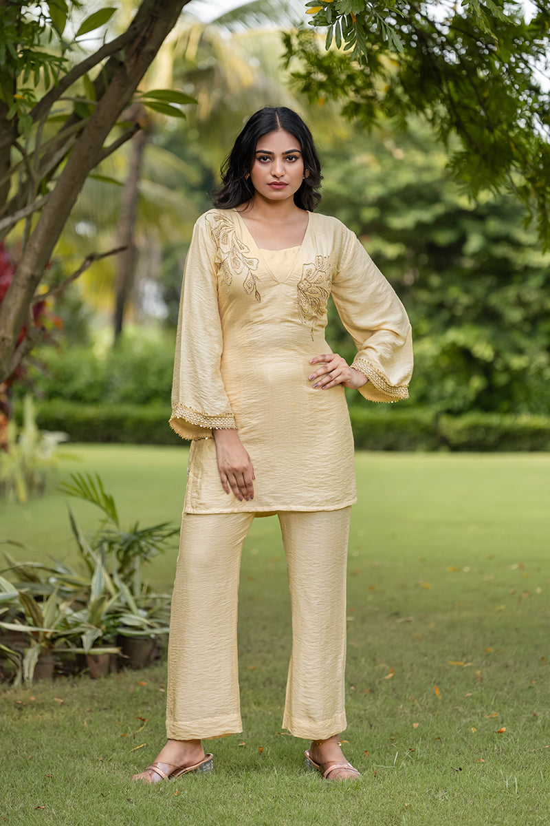 Handwork V-Neck Tunic Kurti Set