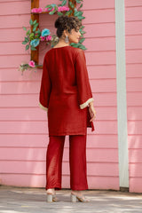 red-handwork-v-neck-tunic-kurti-set