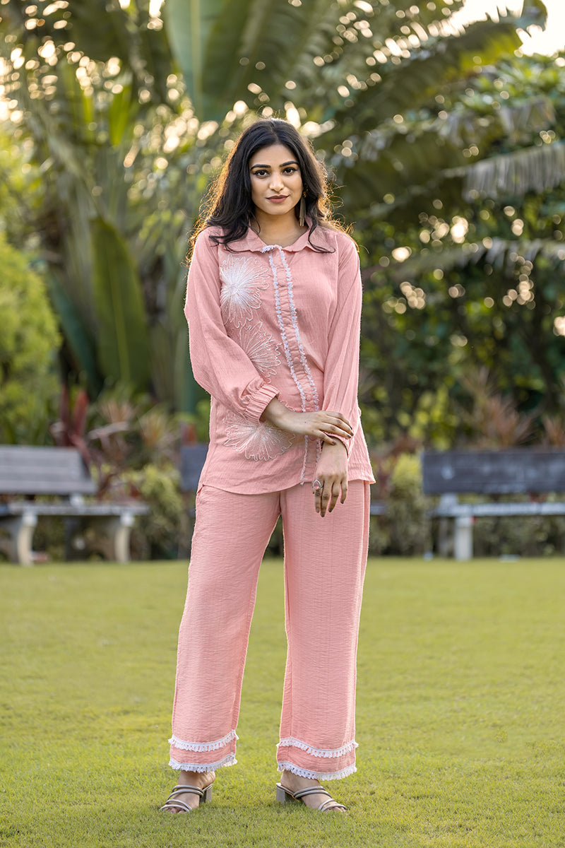 Pink Handwork Button-Down Shirt