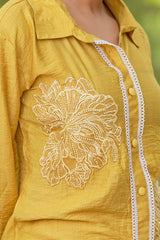 Yellow Handwork Button-Down Party Wear