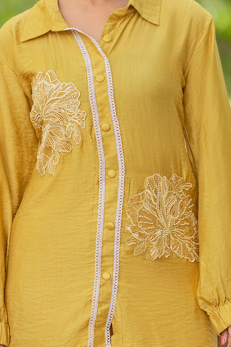 Yellow Handwork Button-Down Party Wear