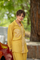 Yellow Handwork Button-Down Party Wear