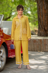 Yellow Handwork Button-Down Party Wear