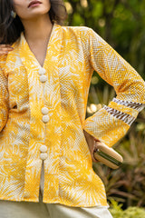 Yellow chealsea Collars Net Printed Party Wear