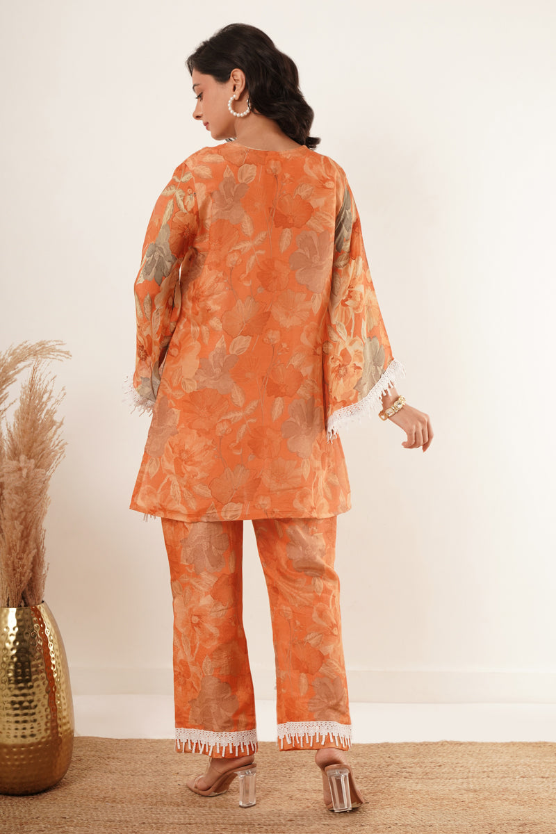 Vibrant Orange Floral Style Co-Ord Set