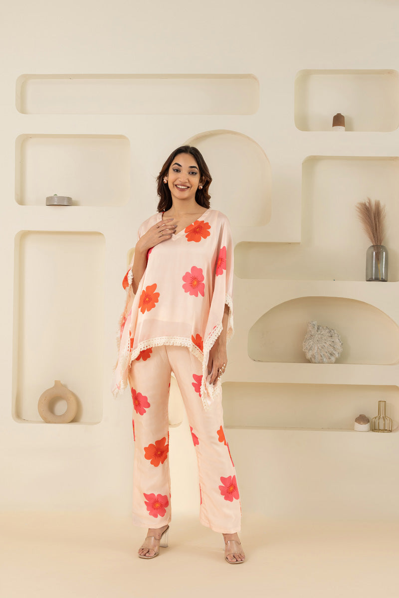 Floral Printed Cream Kaftan