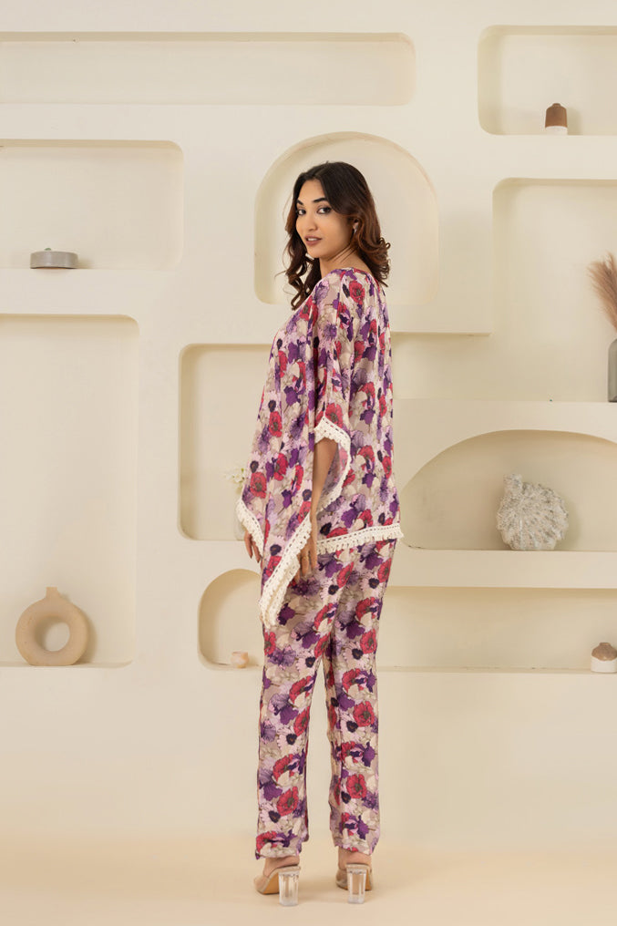 Purple Floral Printed Kaftan