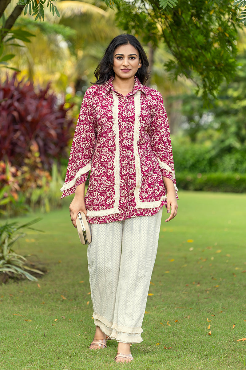 Maroon Floral Print Shirt Set