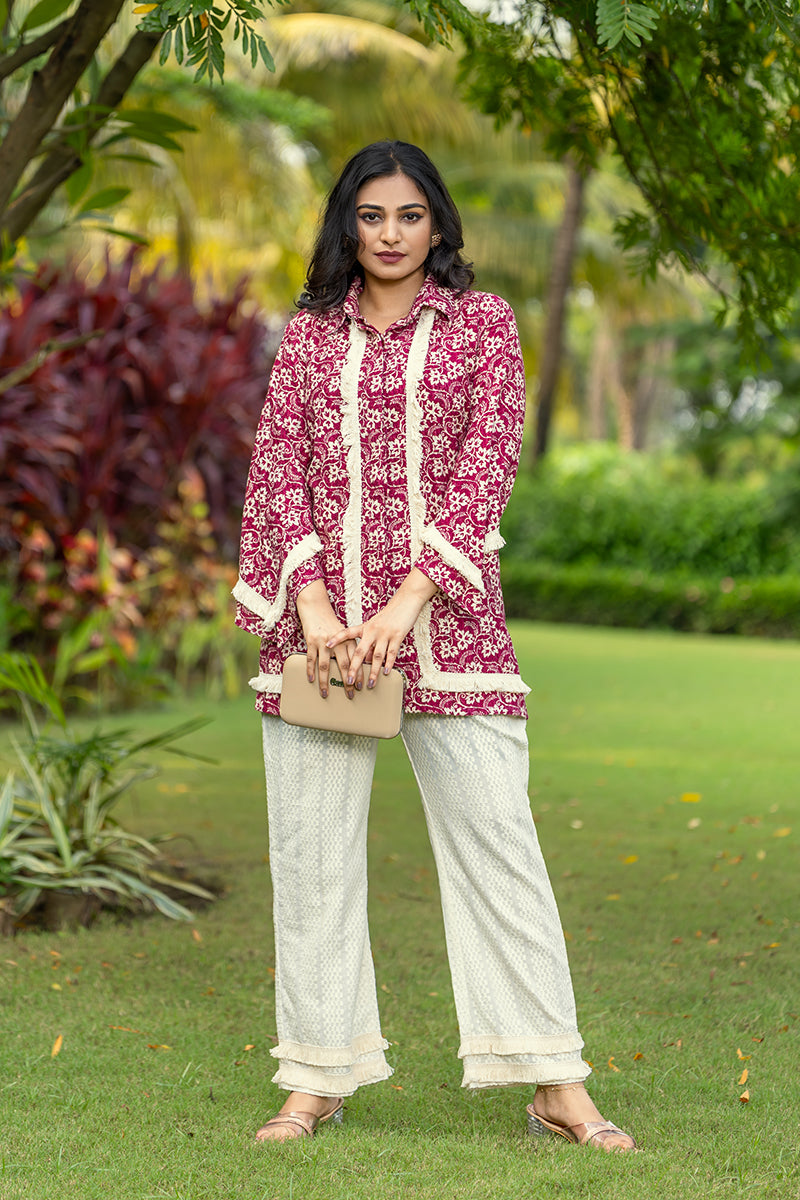 Maroon Floral Print Shirt Set