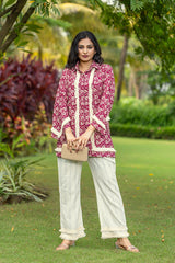 maroon-floral-print-shirt-set