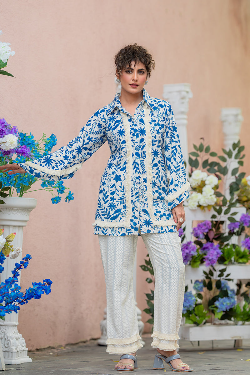 Blue Floral Print Party Wear Set