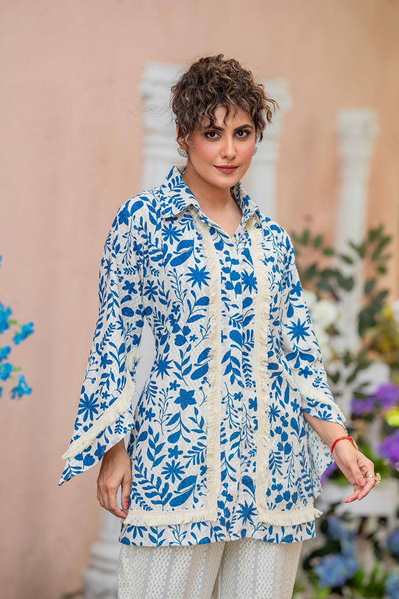 Blue Floral Print Party Wear Set