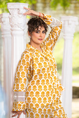 Yellow Geometric Printed Party Wear