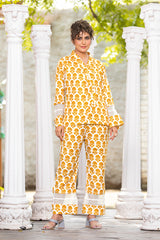 Yellow Geometric Printed Party Wear