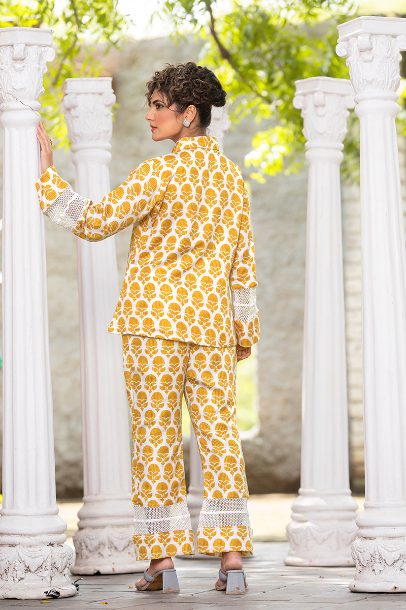 Yellow Geometric Printed Party Wear